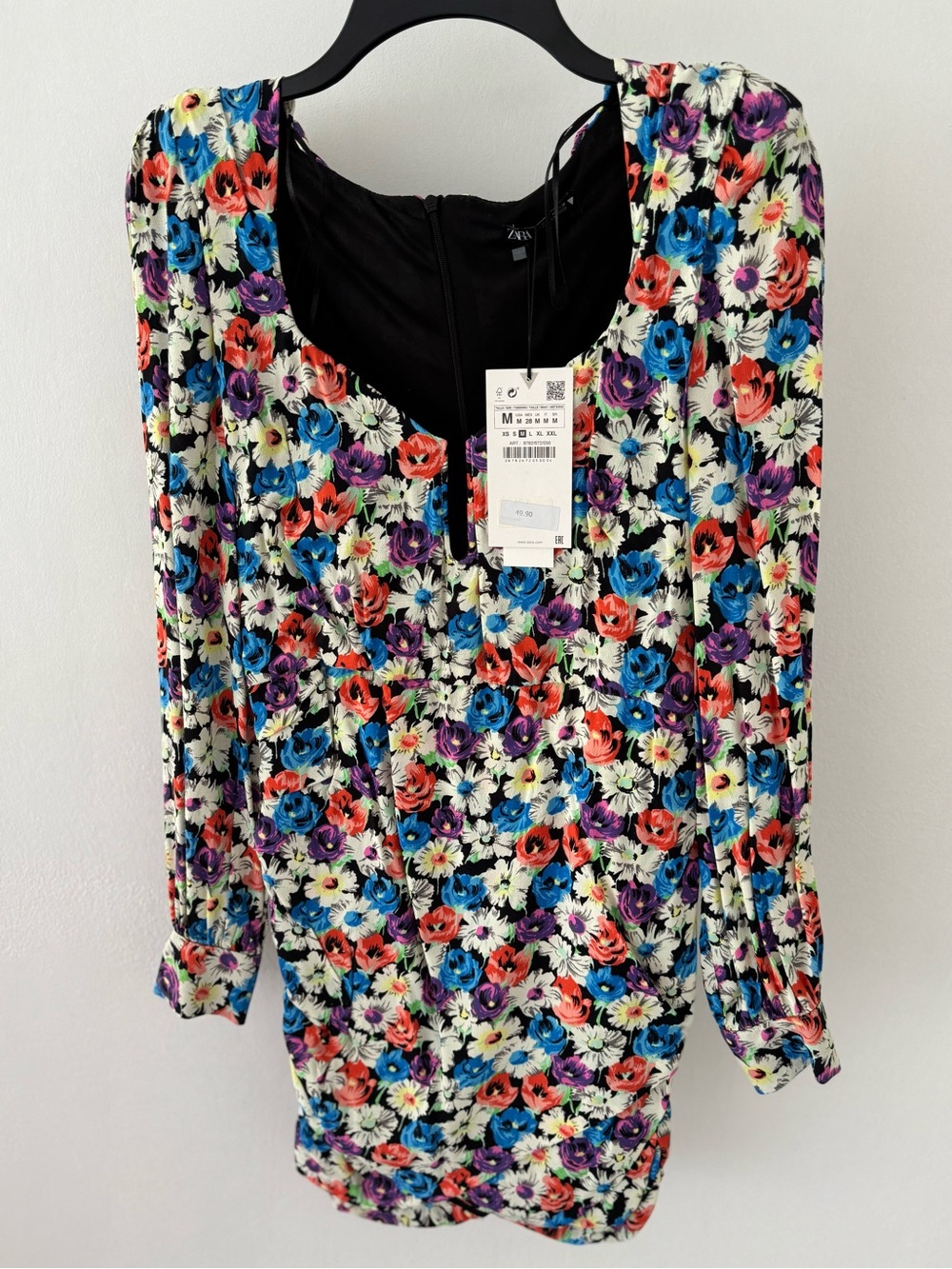 Zara Floral Scoop-Neck Long Sleeve Tunic — Blue, Purple, Coral, White